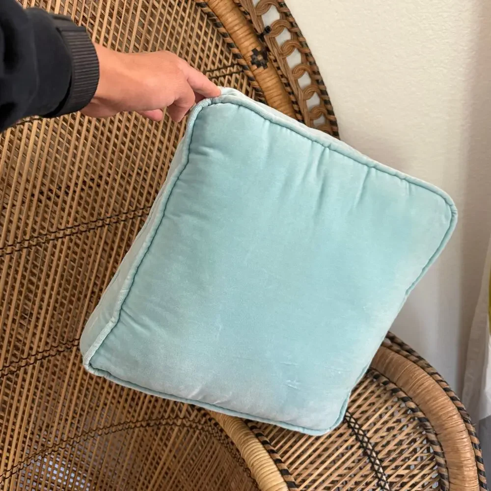 Vintage Hardanger Embroidery pillow blue decorative pillow 13x13 in
